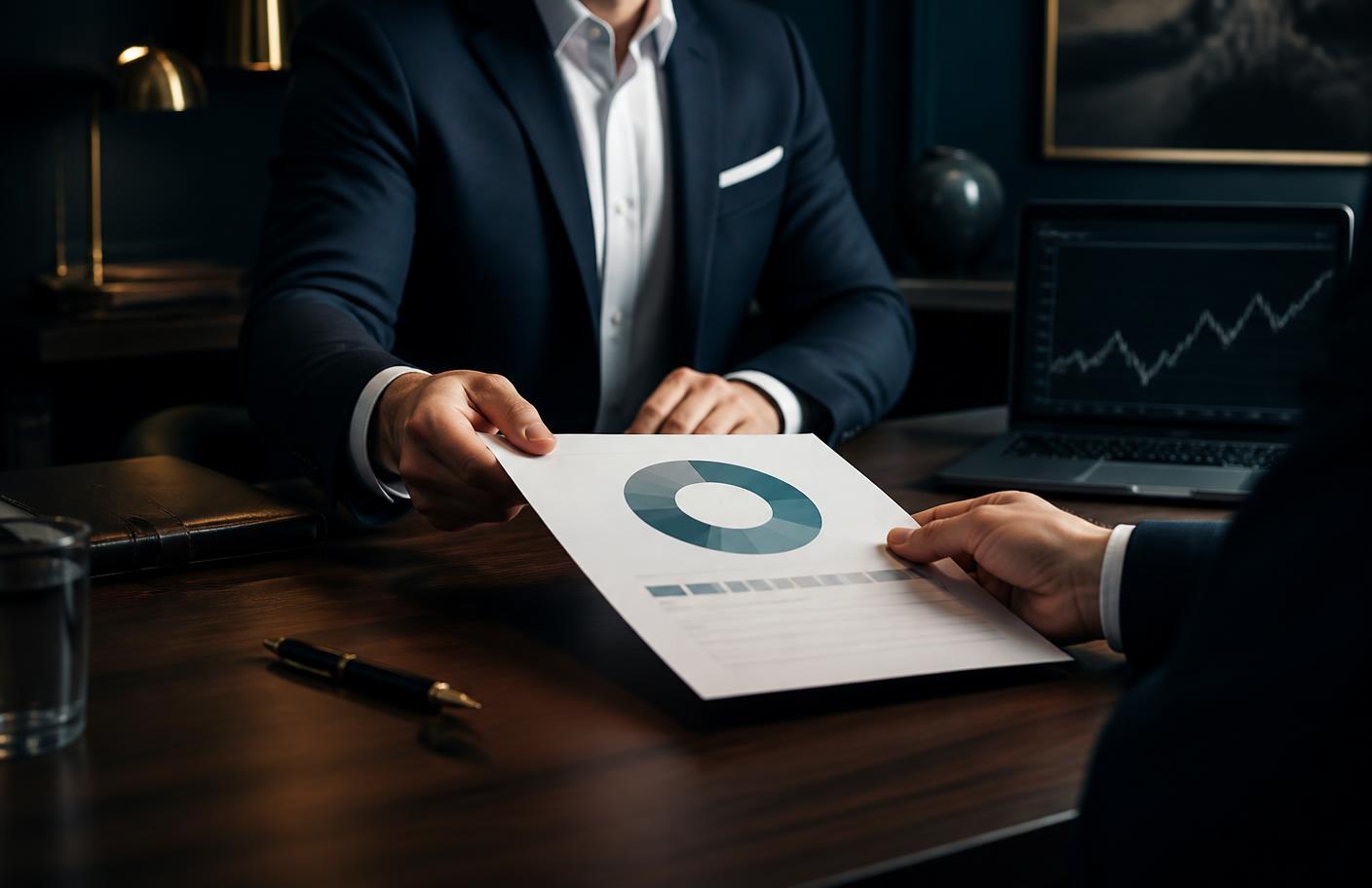 Advisor reviewing a written portfolio allocation plan with a client