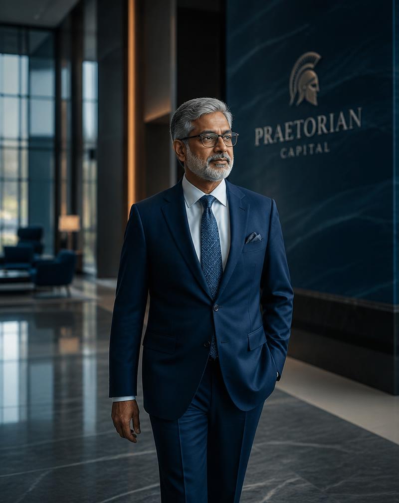 Senior corporate professional in an office lobby